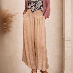 Patrons of Peace Tan Palazzo Wide Leg Pocket Pants Size Medium